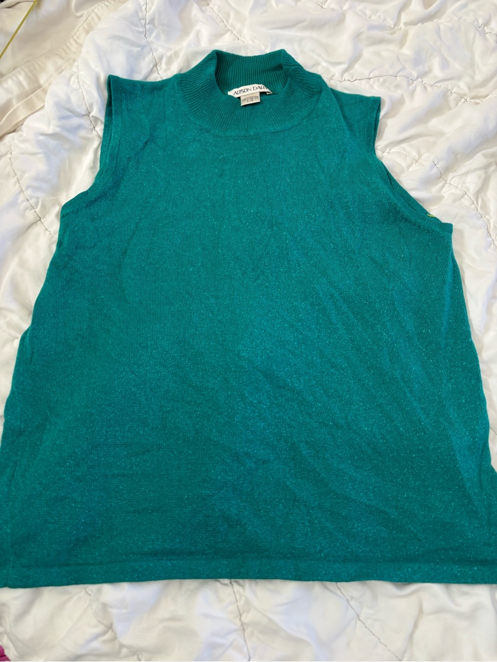 Allison Daley Teal Metallic Sleeveless Mock Neck Sweater